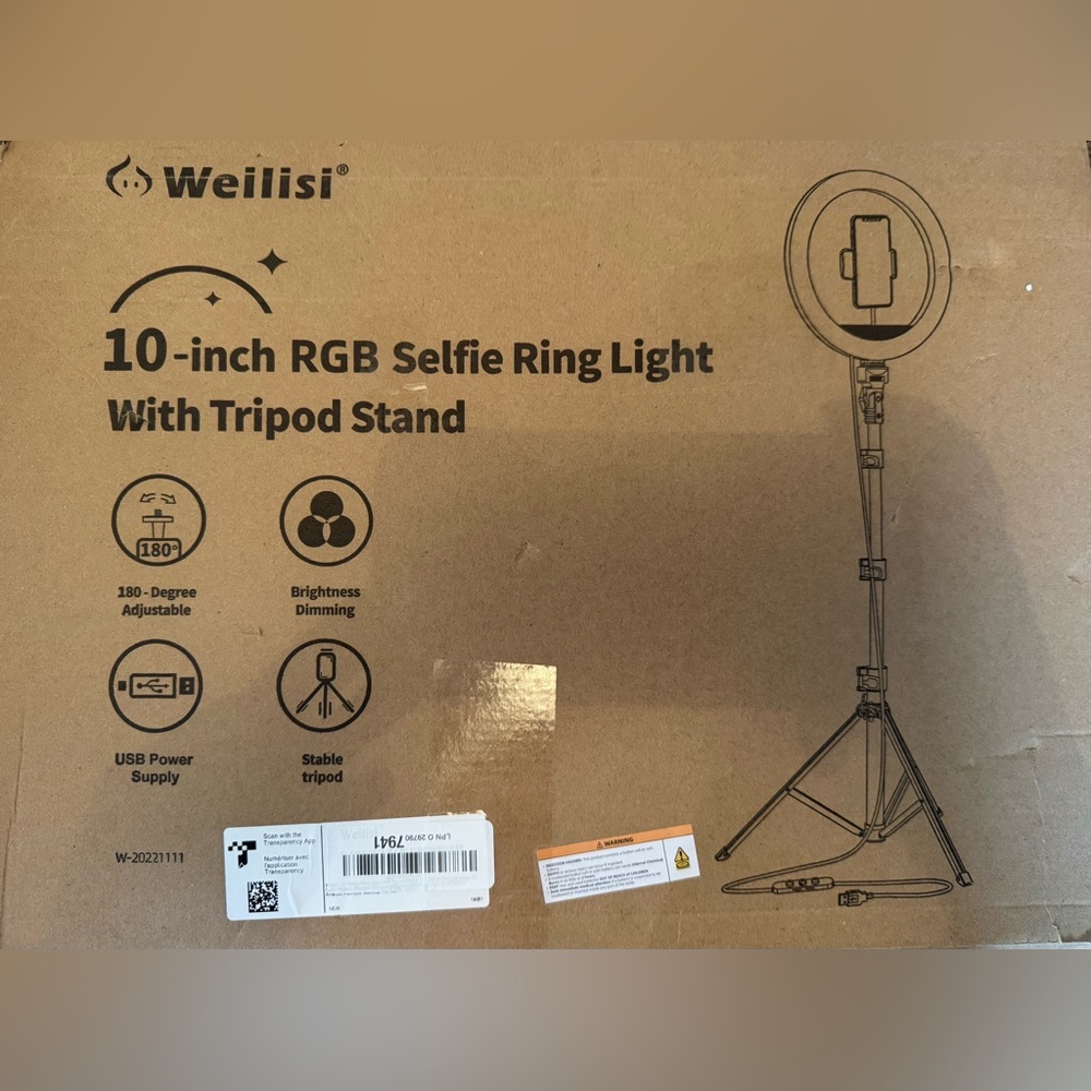 Weilisi 10-inch RGB Selfie Ring Light with Tripod